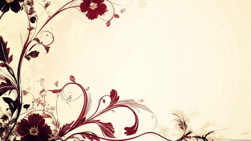 Decorative Floral Border Design with Burgundy Flowers