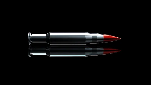 Precision Rifle Cartridge with Red Projectile Tip. Technical Rendering.