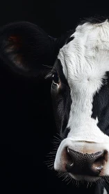 Half-lit Holstein gaze carved from velvety midnight shadow.