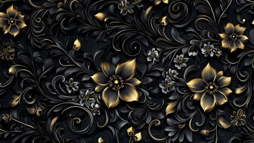 Ornate black background with embossed gold floral scrollwork