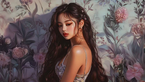 Luminous portrait integrates soft subsurface skin shading and floral bokeh