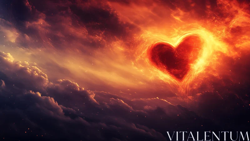 Luminous Heart Shape in Fiery Cloud Formation Sky