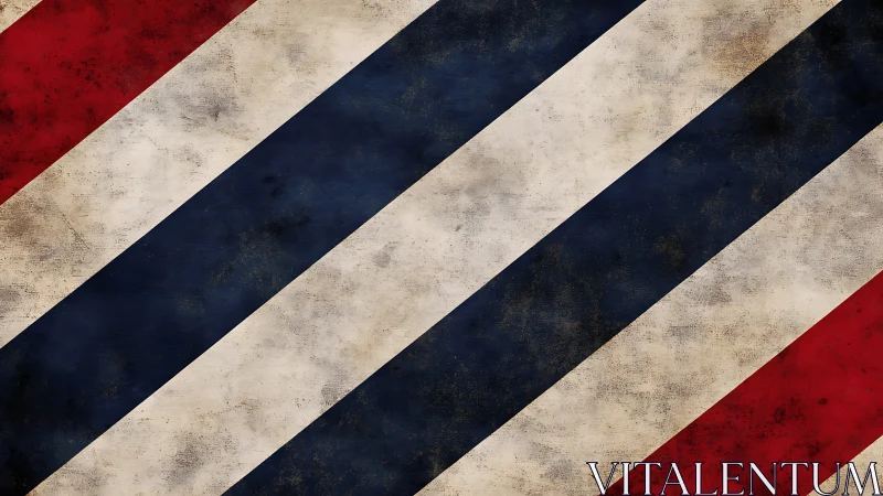 Weathered barber-stripe banner leans through vintage space