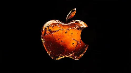 Translucent amber apple-shaped logo on black field.