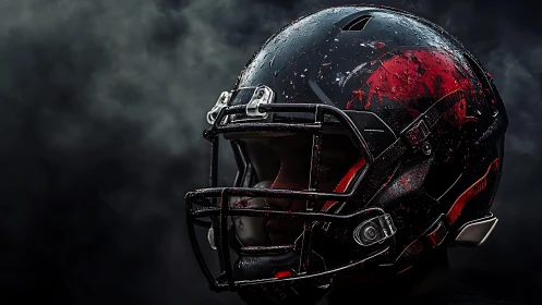 Storm-lit football helmet glowing with grit and drama.