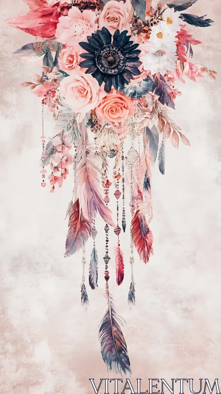 Dreamcatcher Blooms: Where Petals Meet Feathered Reverie.