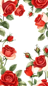 Red Rose Botanical Illustration Composition Frame.
