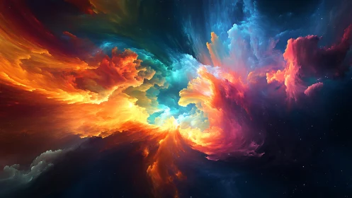 Colorful nebula clouds swirl across deep space background