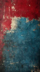 Weathered red and teal painted wall with distressed texture