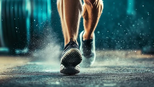 High-speed runner footstrike captures dynamic ground impact and spray