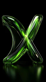 Translucent neon green X-form with reflective glass dynamics.
