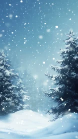 Snowy evergreens glimmer softly in a tranquil winter storm.