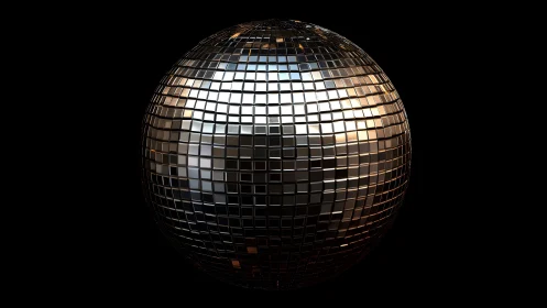 High-gloss mirrored disco sphere with dense quad tile subdivision