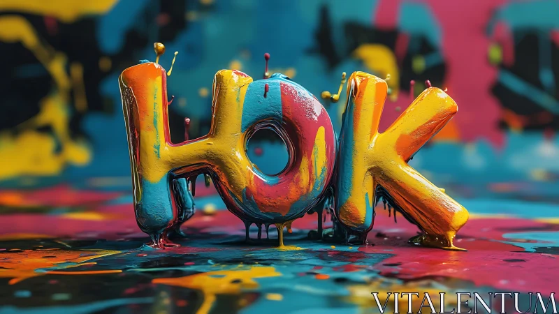 Colorful dripping HOK letters splash joy across the scene