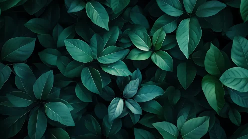 Midnight garden leaves weaving a luminous emerald hush.