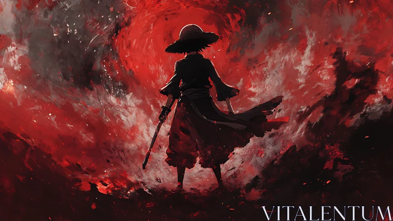 Crimson maelstrom wanderer facing the storm of blades.