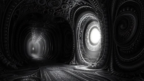 Luminescent portal humming in a cavern of clockwork shadows.
