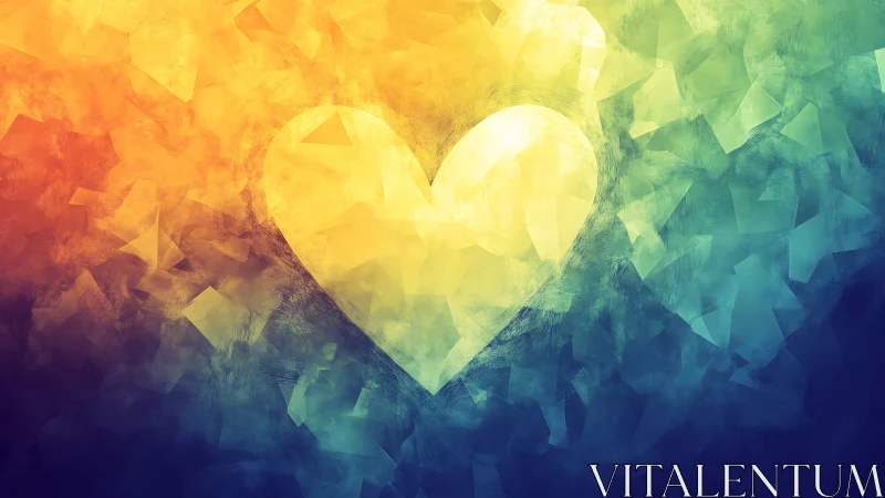 Luminous Heart Form Rendered Through Geometric Polygonal Abstraction.