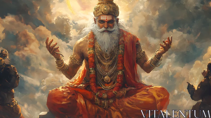 Serene sage in golden light sharing calm, timeless wisdom.