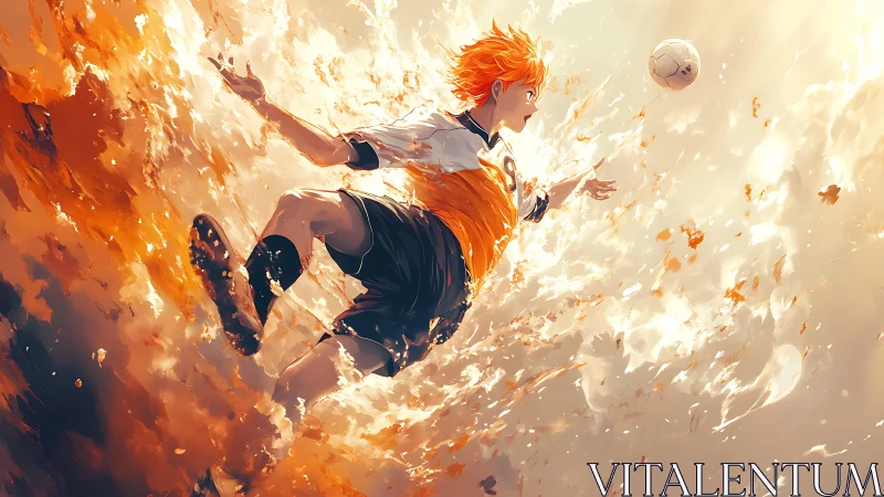 Dynamic soccer player rendered in midair kick motion