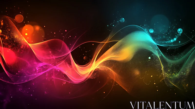 Vibrant flowing light waves pulse across a dark cosmic void