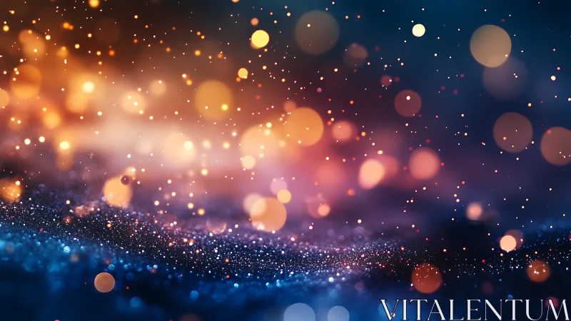 Bokeh light particles over iridescent surface in deep focus field