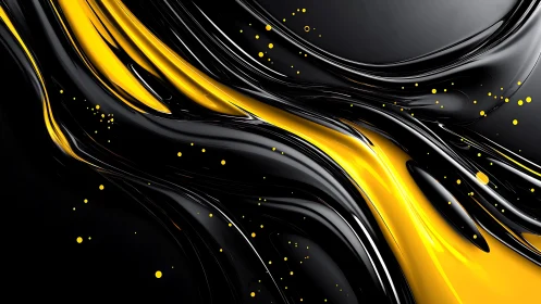 Glossy Black and Yellow Abstract Fluid Art with Dynamic Flow.