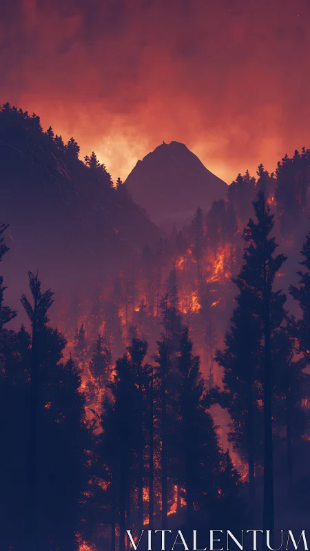 Mountain Ablaze: Fire's Silhouette Dance.