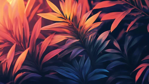 Neon gradient foliage study with cinematic rim lighting depth.