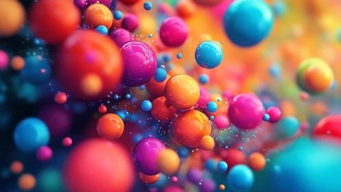 Multicolored reflective spheres are rendered in dense 3D space
