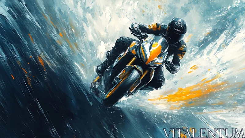 Roaring sport bike slices through swirling color and speed