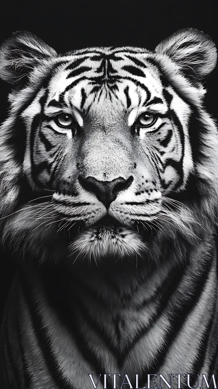 Monochrome tiger royalty holds the frame with silent thunder