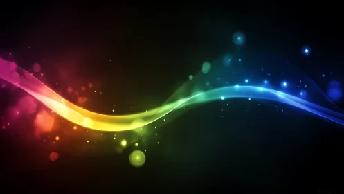 Glowing rainbow wave drifting across a quiet night sky.