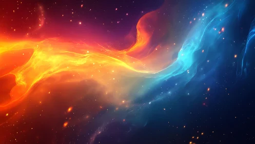 Cosmic fire and ice collide, braiding light across void