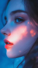 Soft neon glow tracing a thoughtful profile in blue light.