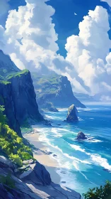 Coastal Cliffs with Turquoise Waters and Dramatic Cloud Formation