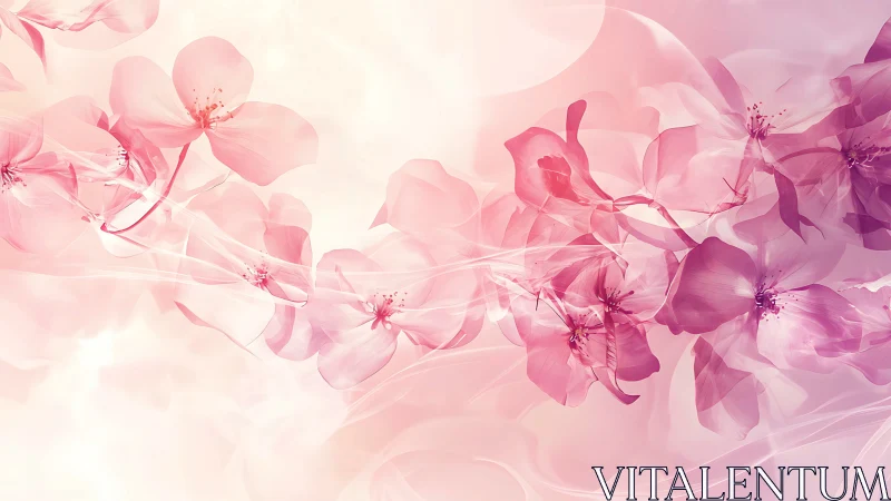 Soft pink blossoms drift gently through glowing spring light