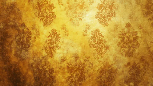Golden baroque damask pattern over distressed wall texture