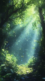 Enchanted Forest Path with Glowing Light.