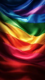 Colorful satin waves forming layered rainbow flag design.