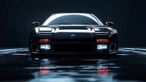 Midnight supercar idol under cinematic studio lightning glow.