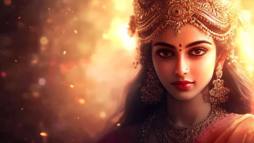 Regal South Asian portrait in ornate golden bridal adornment