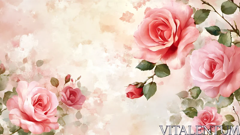 Delicate Pink Roses Dancing in Soft Watercolor Dreams.