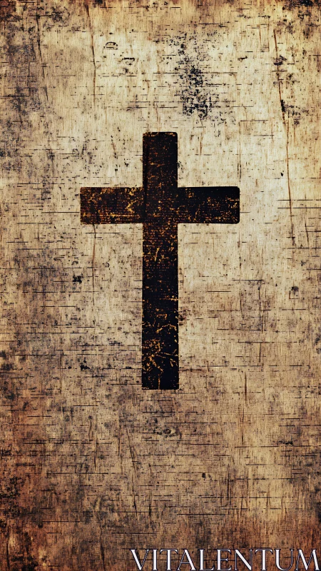 Grunge-textured cruciform emblem on distressed parchment field.