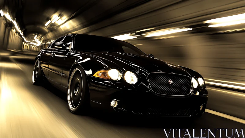 Midnight tunnel panther racing through liquid neon light.