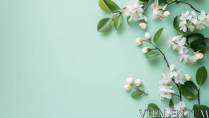 Delicate White Blossoms on Soft Mint Backdrop