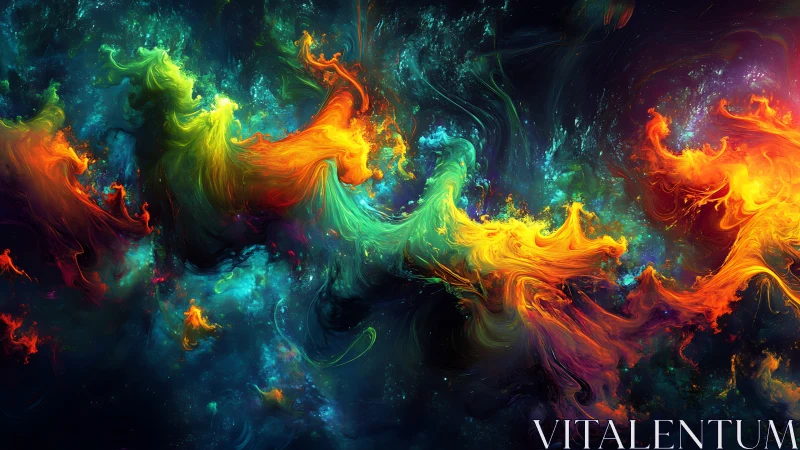 Cosmic paintstorms curl across a nebula’s electric night