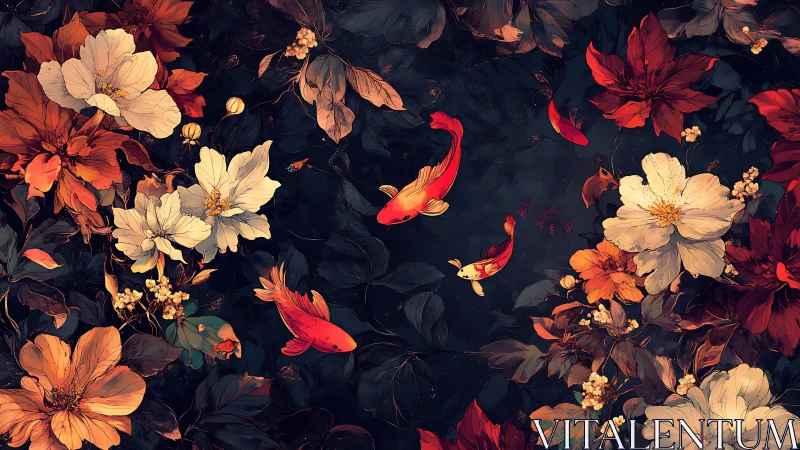 Koi Dreams: Where Flowers Float Through Water.