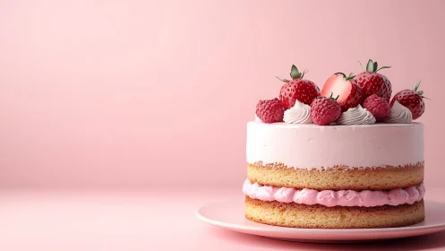 Layered Berry Cake on Pink Backdrop.