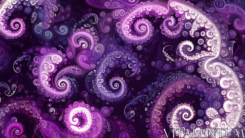 Swirling purple fractal spirals dance in a dreamy cosmic flow